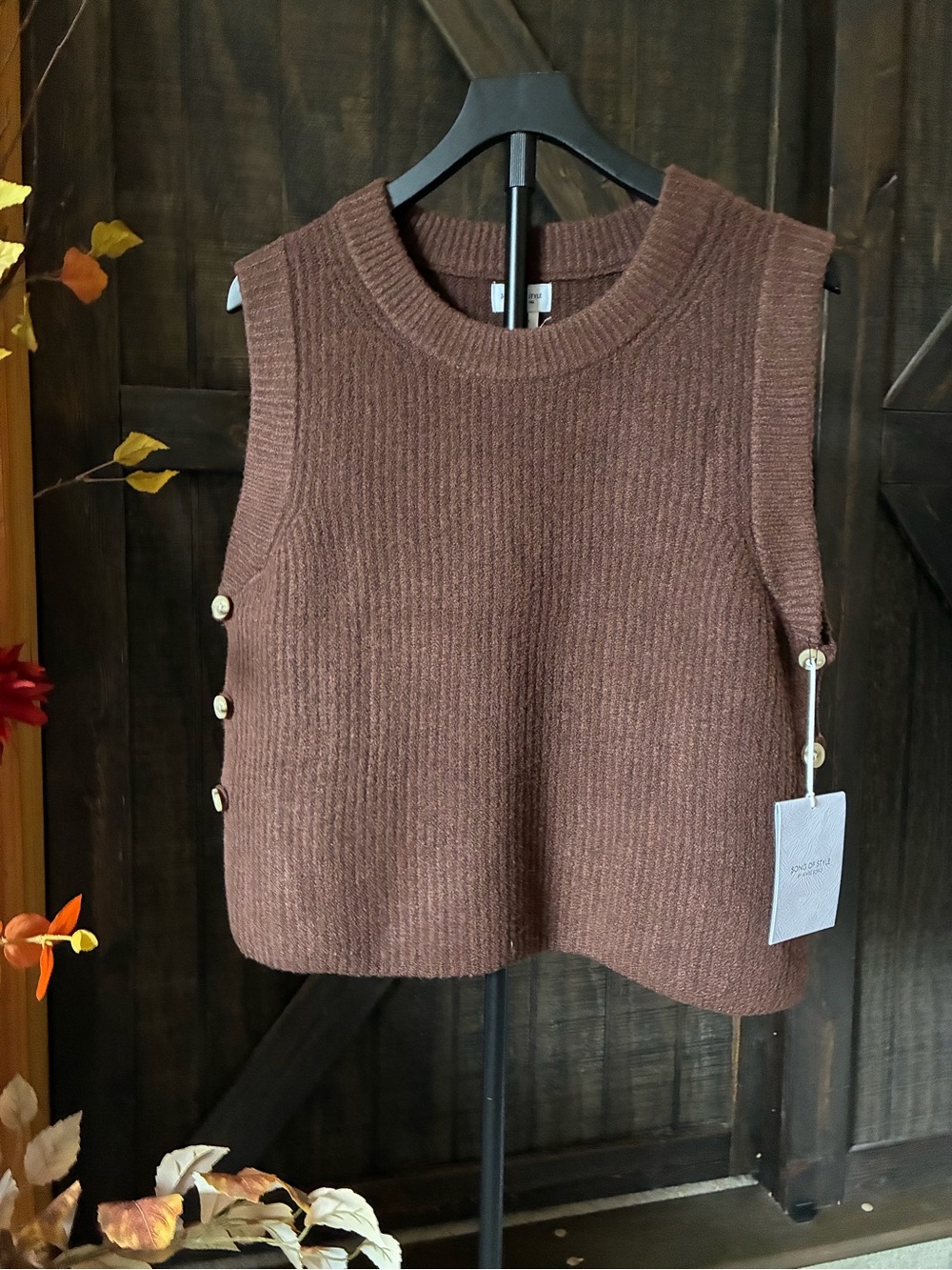 Song of Style Sleeveless Rib Knit Top - Brown pit 2 pit 22 L 25